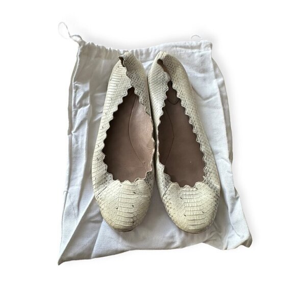 Chloe Lauren Ballet Ballerina Flats, in white snake, Scalloped edge, Size 39 - Picture 11 of 11